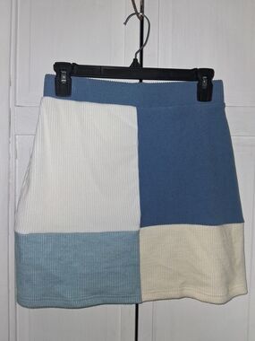 La Hearts Blue, White & Cream Colorblock Ribbed Mini Skirt